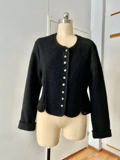 Clearance Hammerschmid Black Wool Jacket - Button Front Cottagecore Bavarian Cardigan