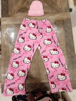 New Corteiz pink used beanie and new hellow kitty pants