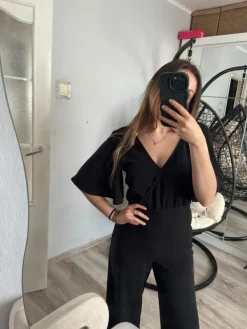 Discount H&M Czarny długi efektowny kombinezon z wycięciem V wow efekt impreza wesele