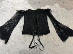 Online Gotycki gorset z koronkowymi rękawami wiązany przebranie overbust M goth