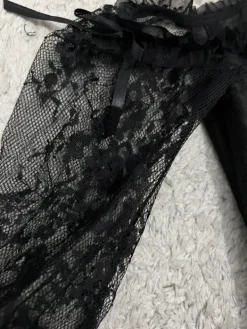 Online Gotycki gorset z koronkowymi rękawami wiązany przebranie overbust M goth