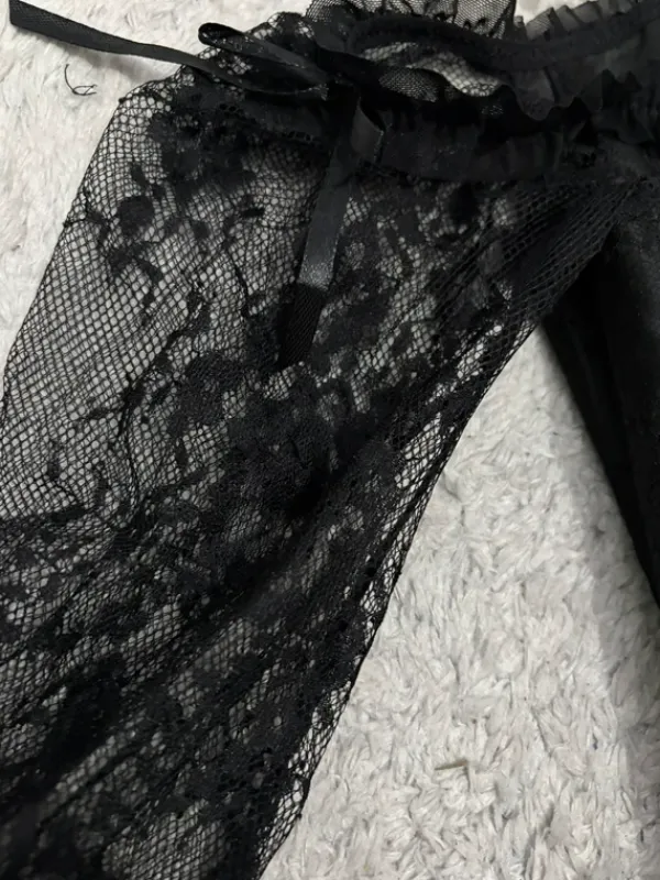 Online Gotycki gorset z koronkowymi rękawami wiązany przebranie overbust M goth