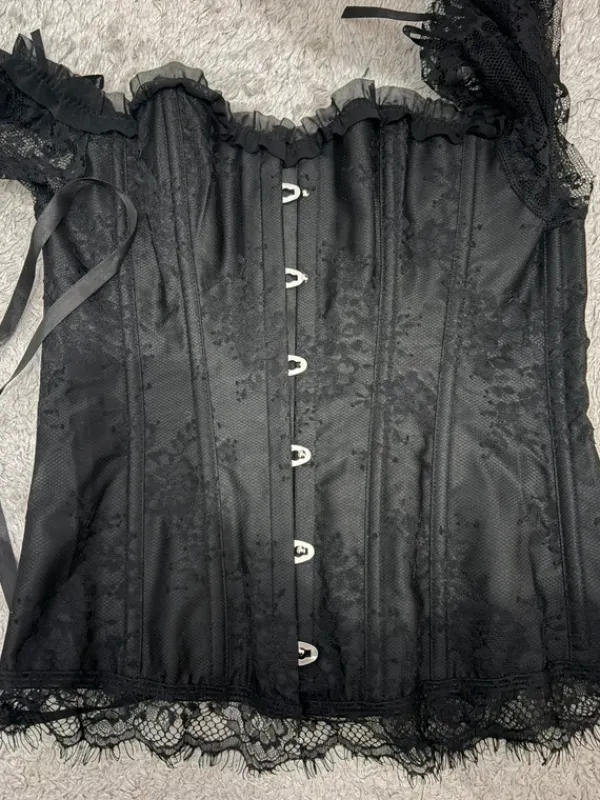 Online Gotycki gorset z koronkowymi rękawami wiązany przebranie overbust M goth