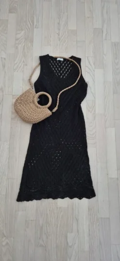 Hot JDY musta neulemekko, virkattu mekko, koko M@