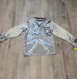 Discount Boland srebrna disco koszula z falbanami lata 70 z żabotem